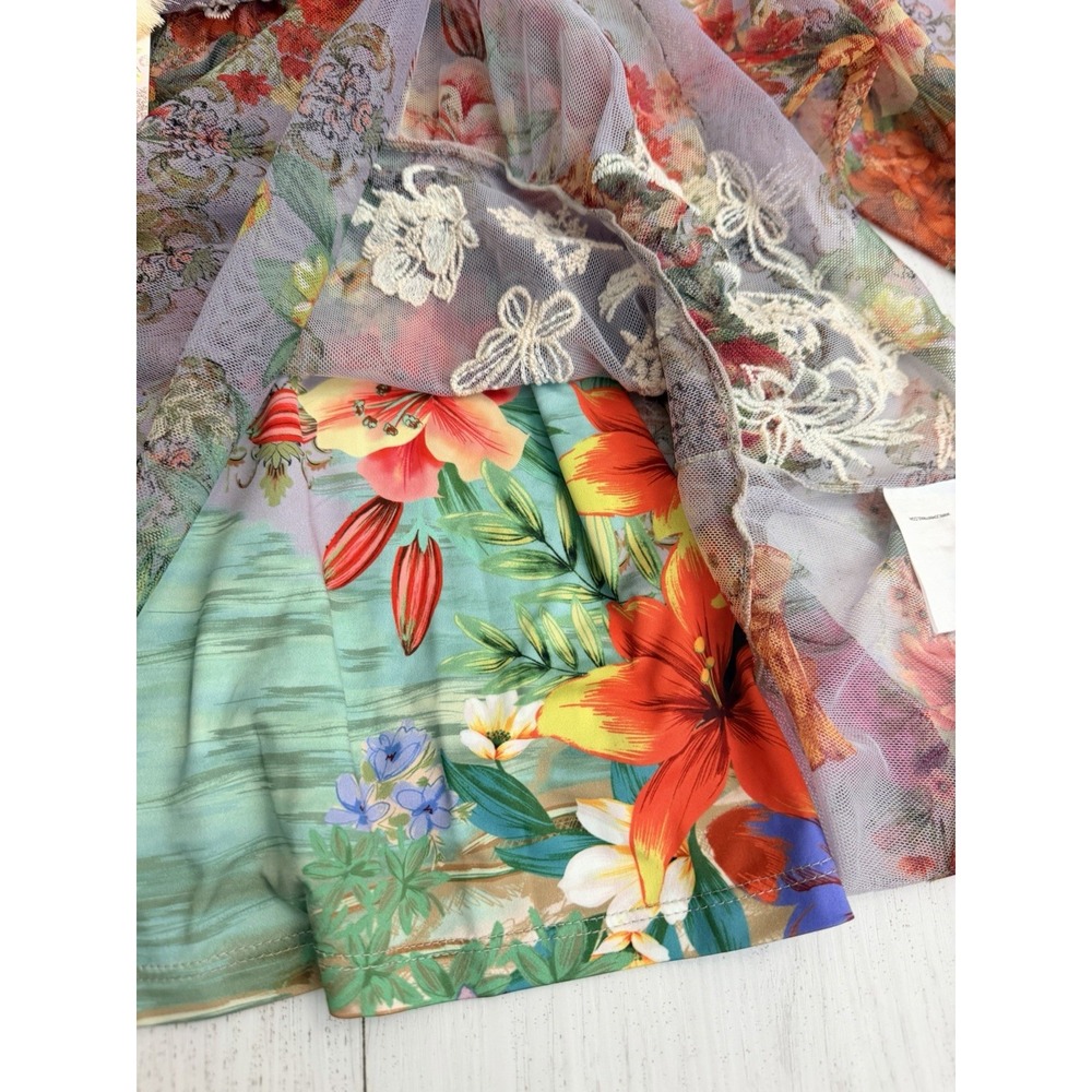 NWT Johnny Was Mae Floral Mesh Top w/ Slip Sz M Embroidered Asteria Floral $298 - Picture 9 of 15
